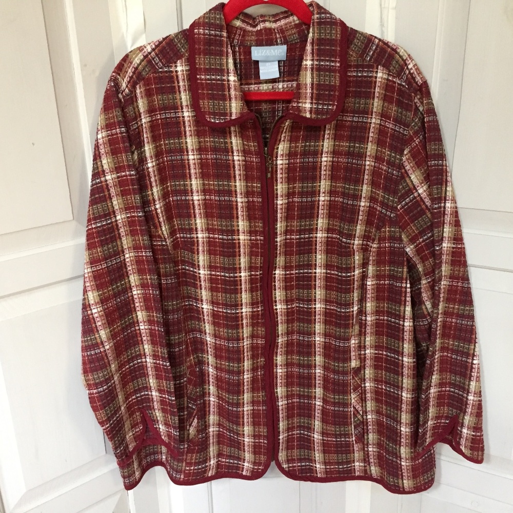 Liz & Me Red Plaid Cotton Full Zip Jacket